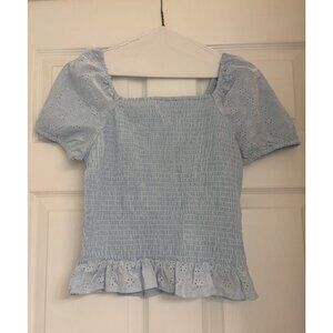 NWT Primark Girls Top Light Blue Size 13-14 Spring Puff Sleeve Floral
